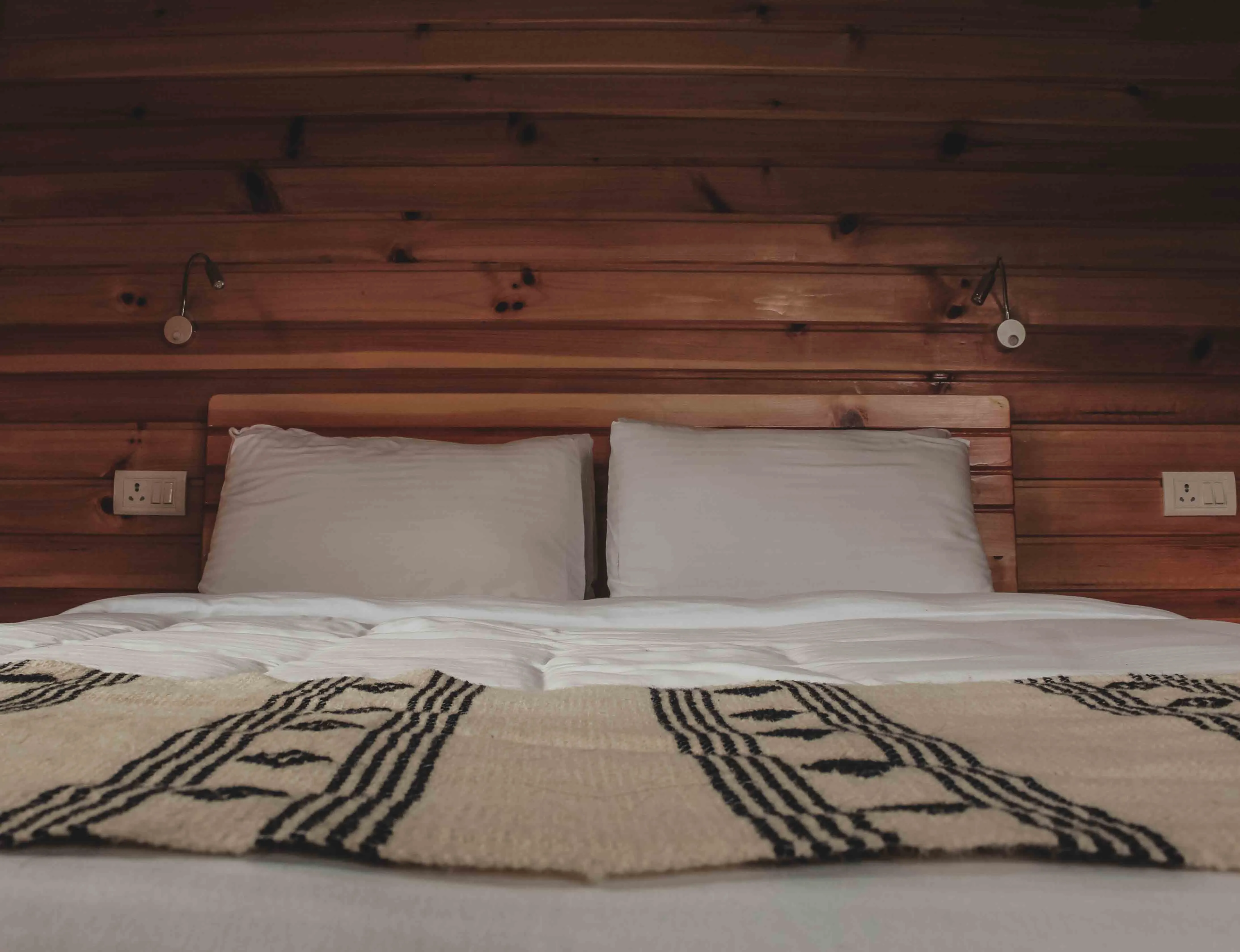 A shot of the double bed from the bottom of the bed frame