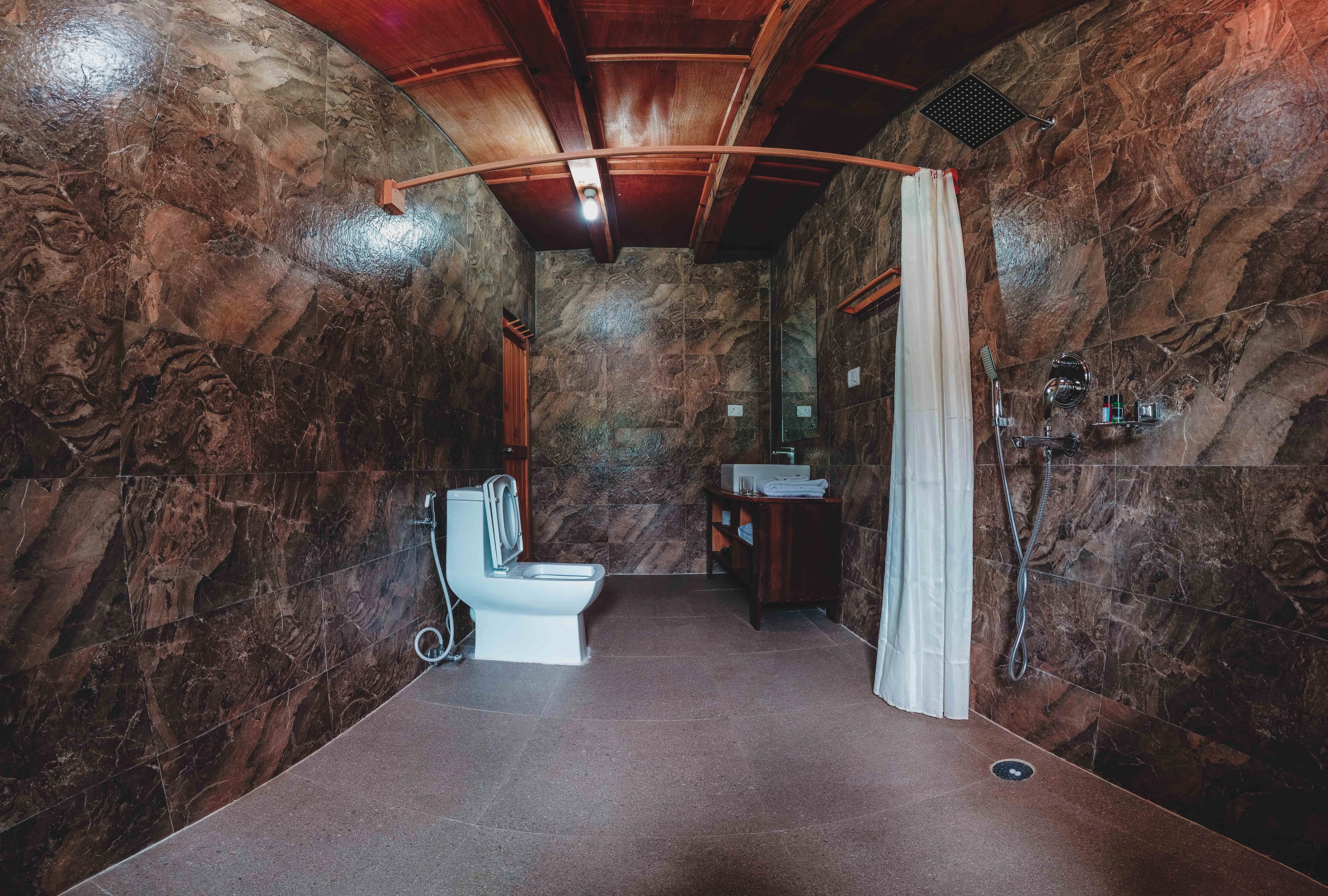 Shower area and the sink along with the toilet pot